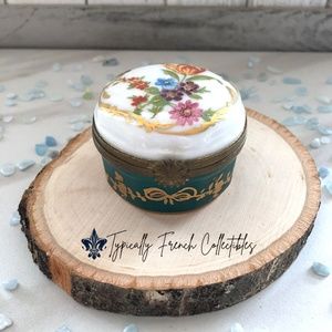 Tulip Flower Floral Green Blue Limoges Trinket Box